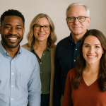 Church staff members posing for professional portraits to use on a ministry website.