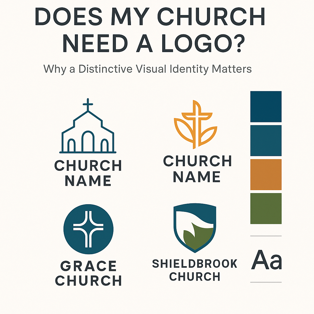 Does My Church Need a Logo? Modern church logo concepts displayed on a clean, professional branding board.